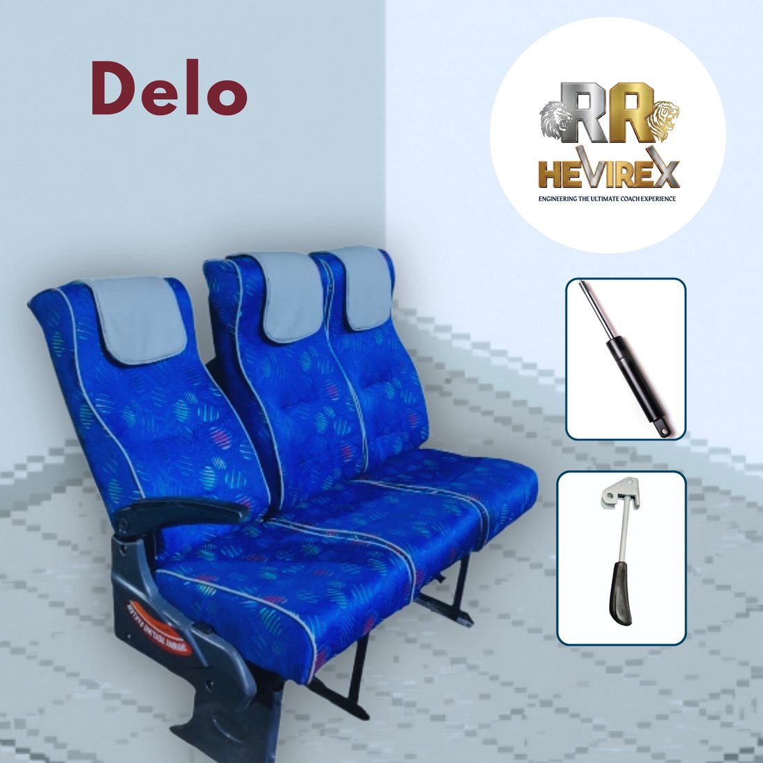 Delo 3+2 gas spring recline tourist bus seat, lever type, RR Hevirex Coach Builders Karur